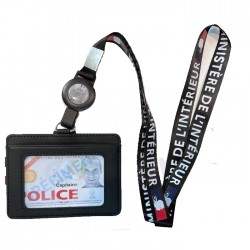 Porte-carte tour de cou avec chaînette Police + porte-médaille de