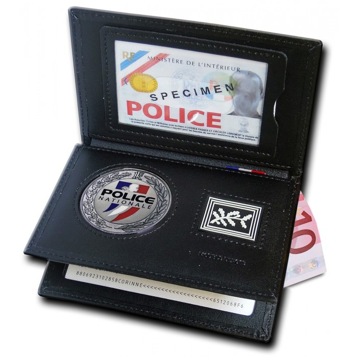 Porte-cartes cuir format cb + billet avec insigne police